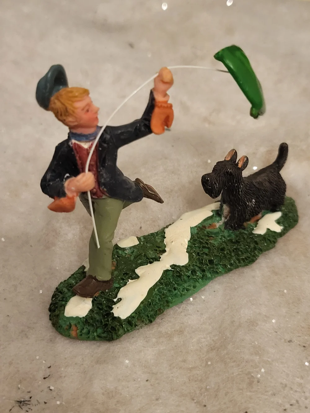 Lemax Flying High Boy with Green Kite & Dog Figurine #72388 Retired 2007